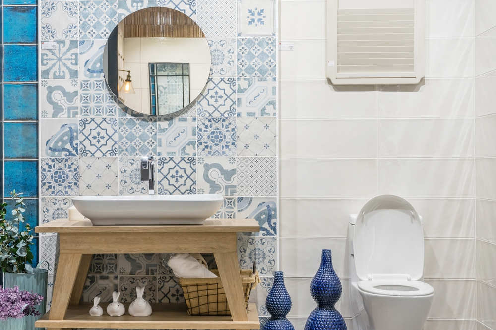 Bathroom with graphic tiles