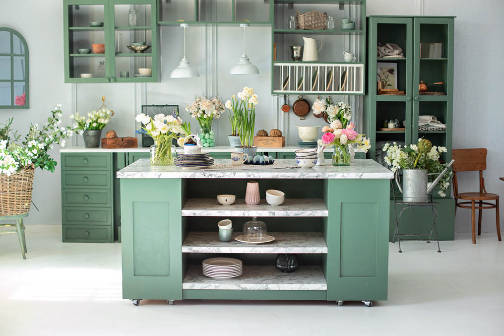Green Colored Kitchen Cabinets